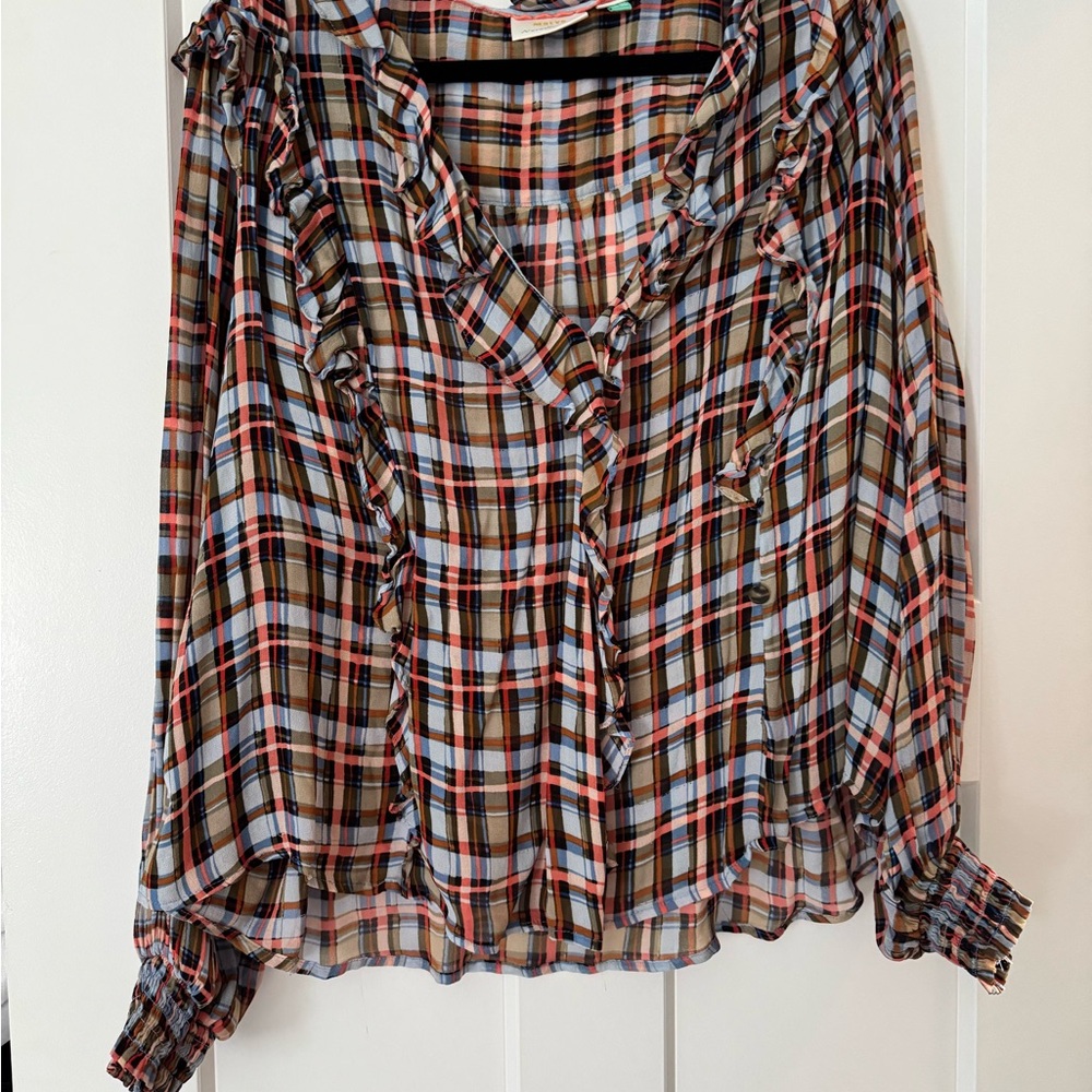 Maeve Multicolor Plaid Ruffle Blouse